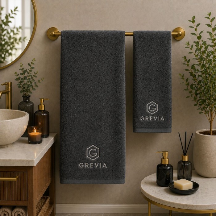 Logolu El ve Banyo Havlusu Takımı Füme 50x90cm 70x140cm